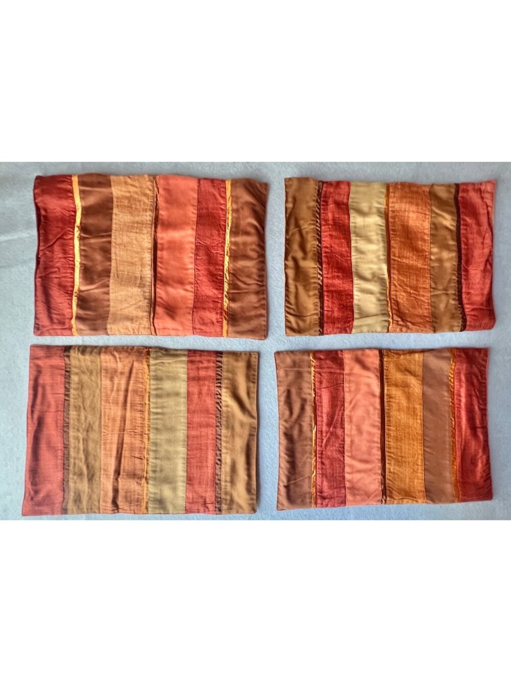 Crate & Barrel Brighton Placemats Copper & Terracotta Polyester Silk Set of Four